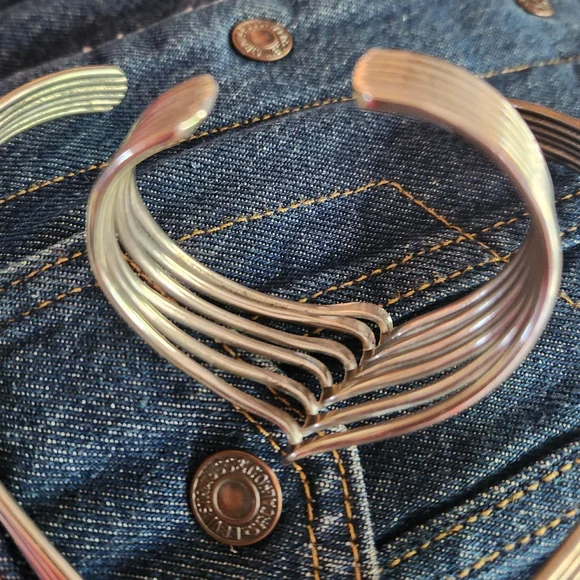 VTG 70's THE WAVE Silver Choker 14" Modernist Boho Neck 7" Wrist Cuff Set - Picture 4 of 8